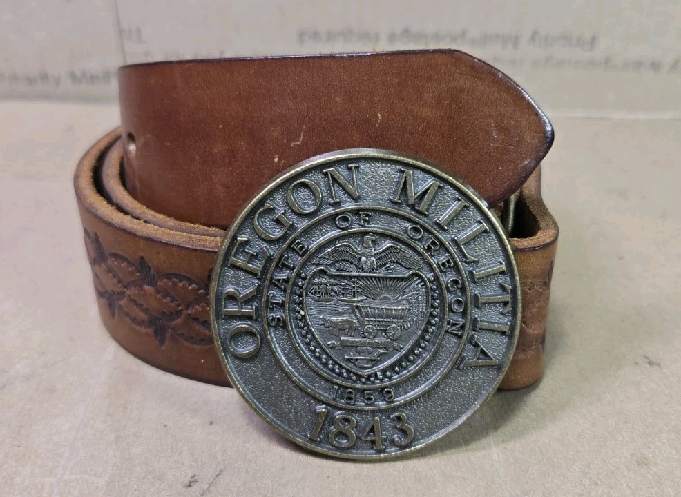 VTG 2" OREGON MILITIA 1843 Brass Belt Buckle State Seal Militaria Military Guard
