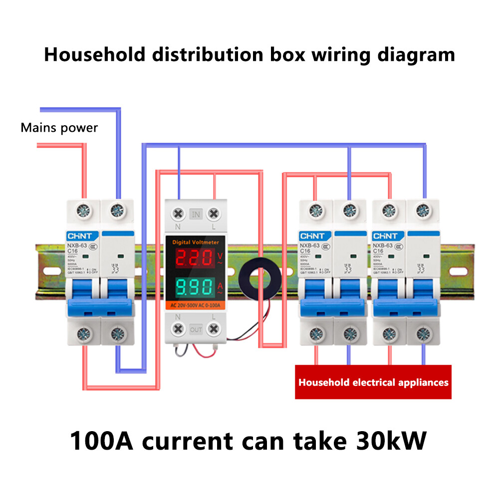 Din Rail LCD Digital Voltmeter Ammeter Electricity Meter AC 60-500V 0.00-99.9A