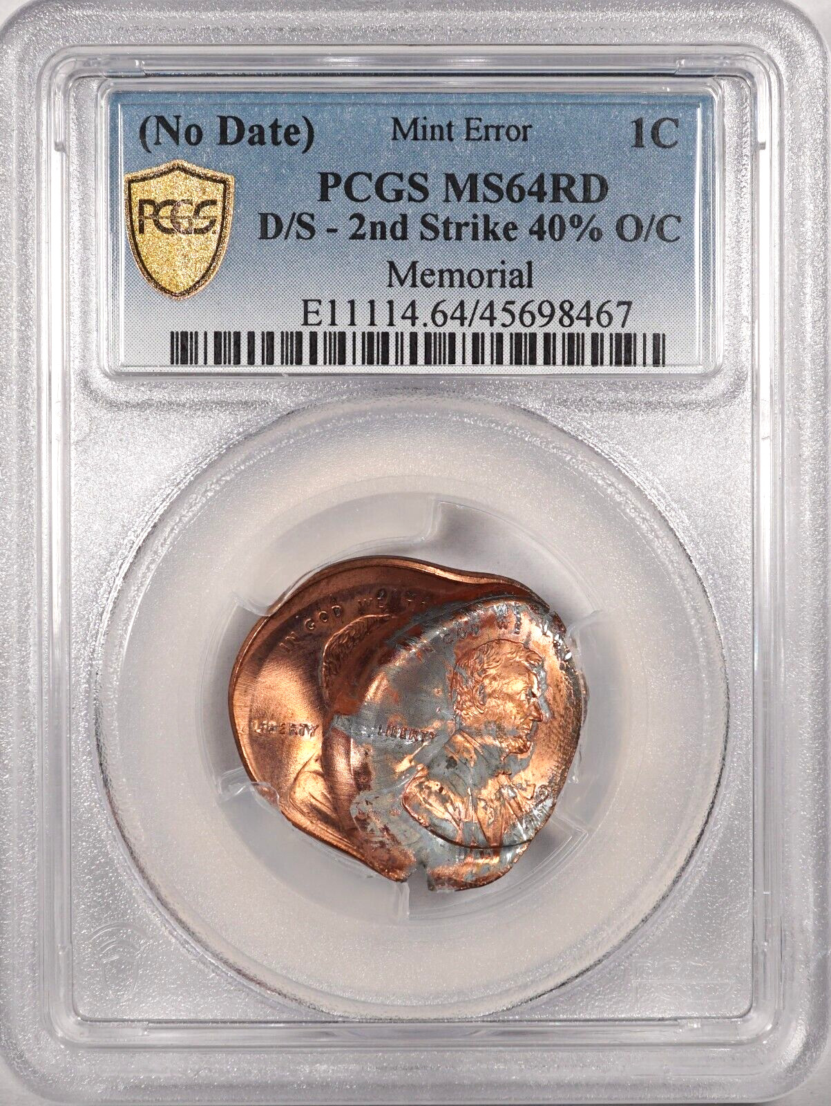 Massive Double Struck 1c Lincoln - Rare Mint Error coin PCGS MS64RD