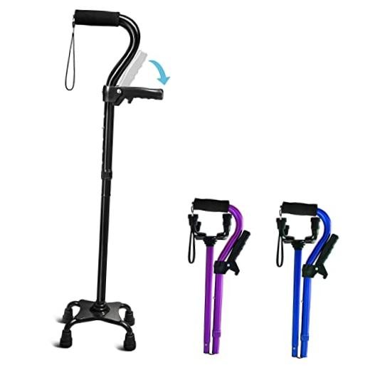 Adjustable Walking Cane for Men & Women with 4-Pronged Base for Extra Black