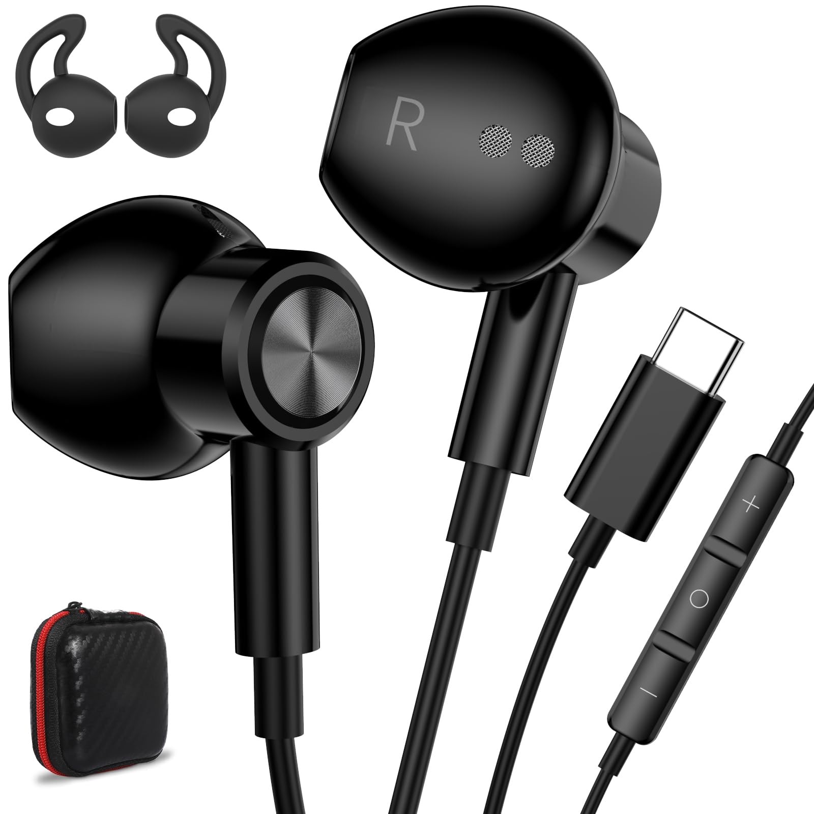 USB C Earbuds Type-C Headphones with Mic for iPad 10th Gen Black