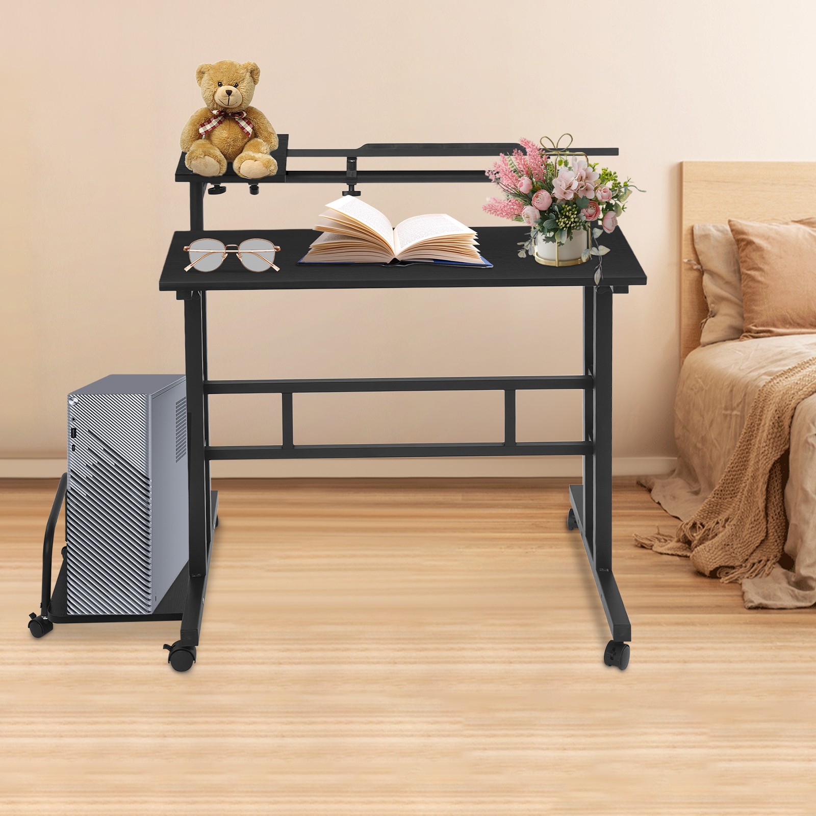 Multi Functional Foldable Desk, Black Computer Desk, Adjustable Computer Table