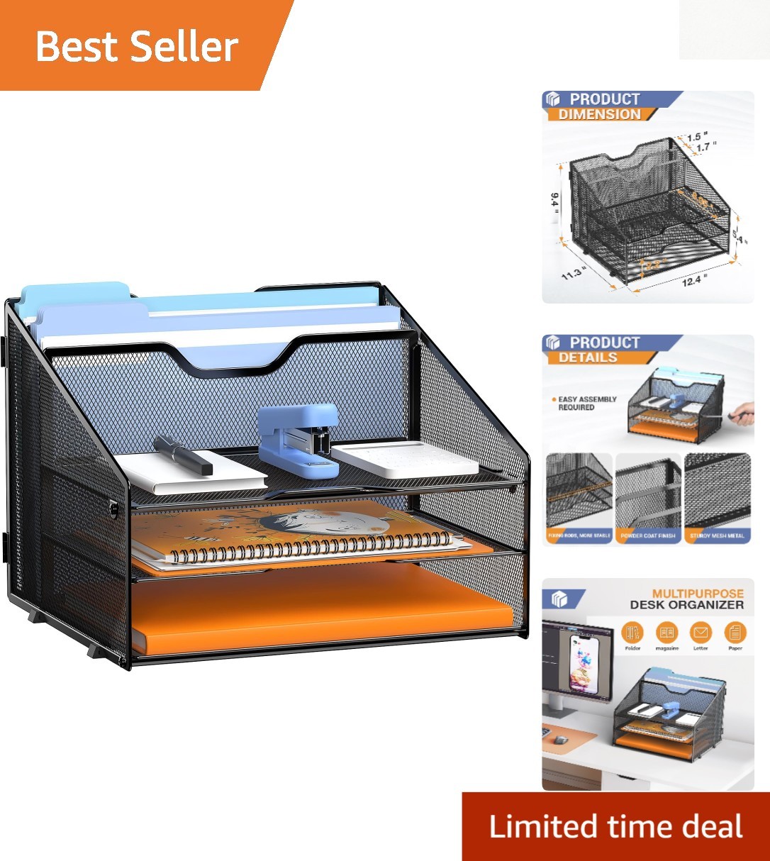 Stylish Metal Desk File Organizer with 5 Compartments for Efficient Storage