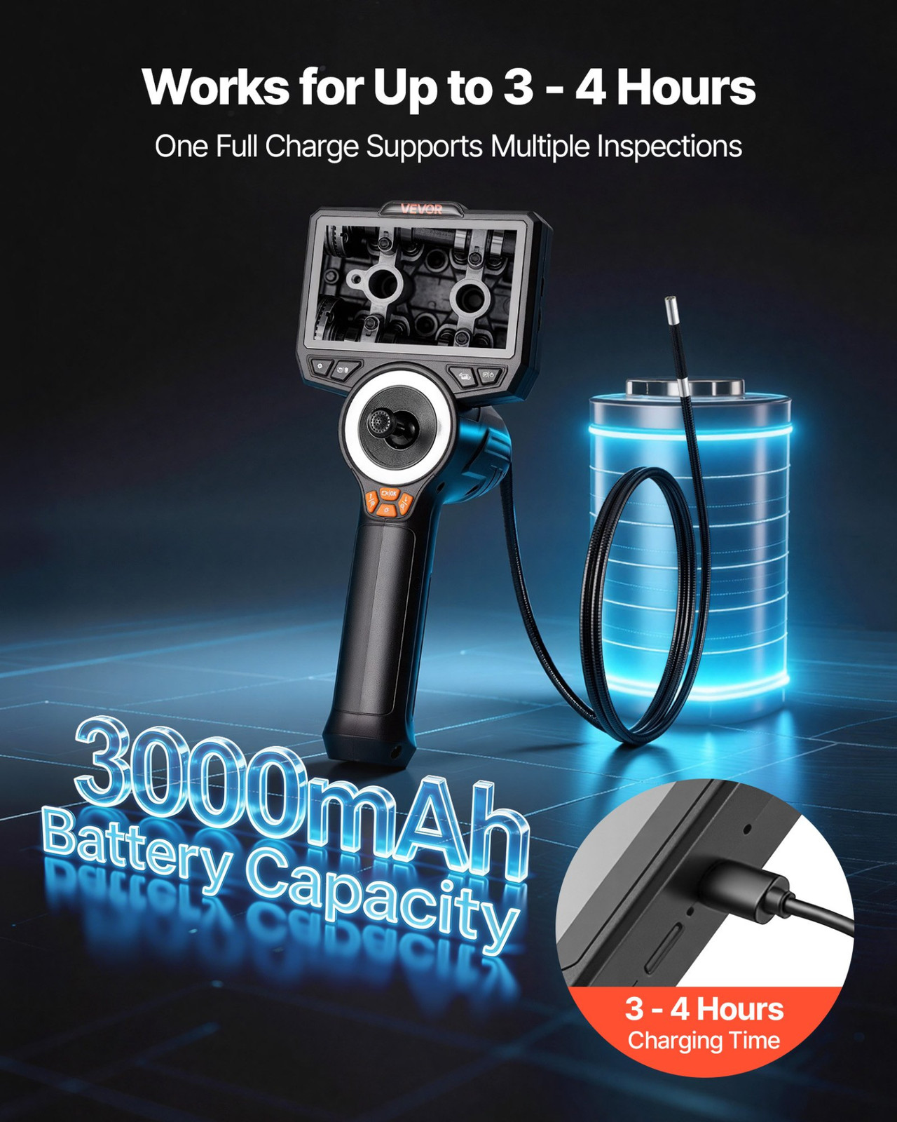 Articulating Endoscope with Light, Mechanical Equipment (4.9FT Snake Cable)