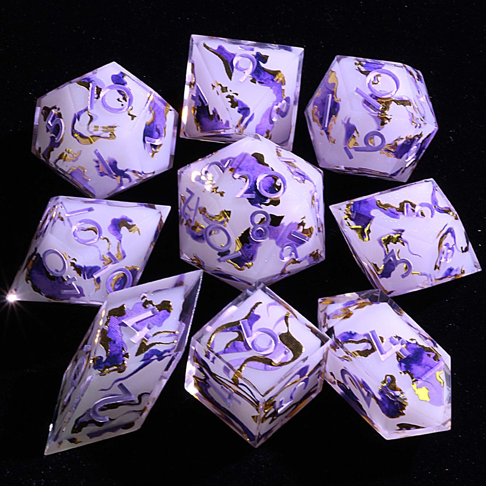 9 Polyhedral Resin DnD Set Dice Celestial Ribbon Edict for Dungeons Dragons RPG