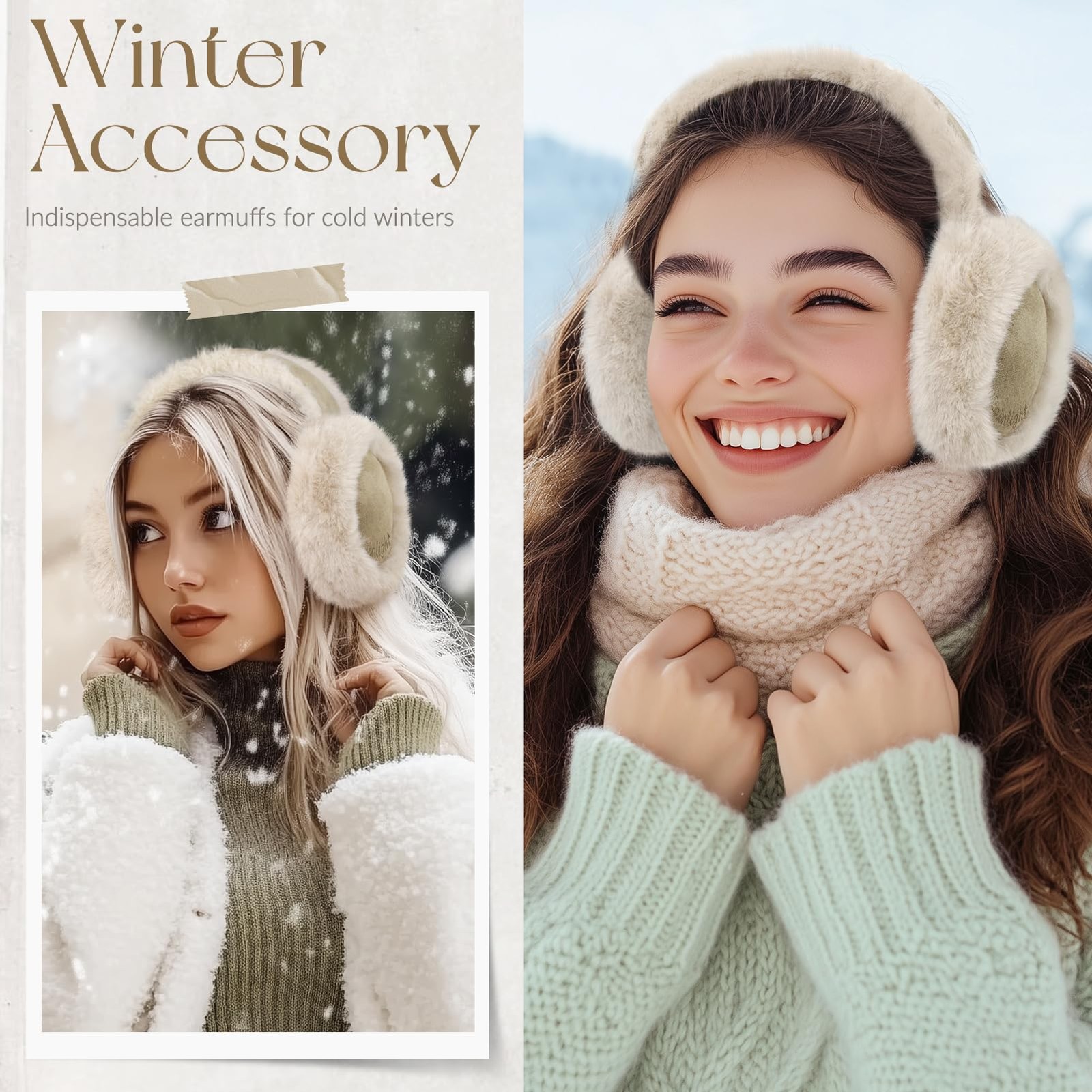 Winter Women Faux Fur Ear Muff Warm Foldable Cute Fuzzy Headband Accessory