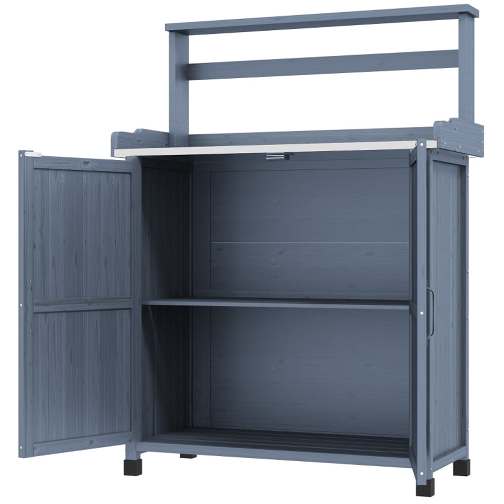 Potting Bench with Storage Cabinet Gray