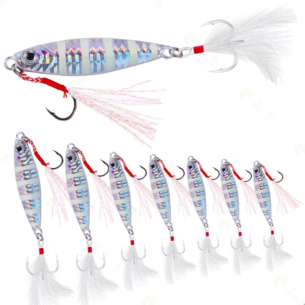 5pcs 10g-60g Luminous Metal Jig Lure Shore Spoon Jigging Saltwater Fishing Baits