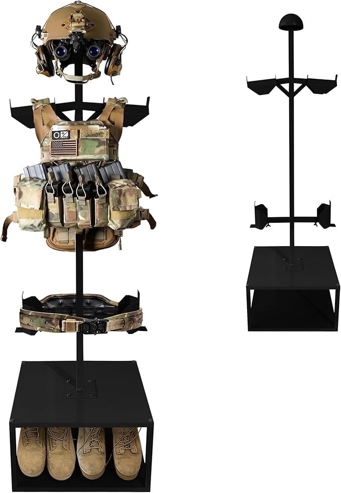 Heavy-Duty Adjustable Tactical Gear Display Rack for Vests and Helmets