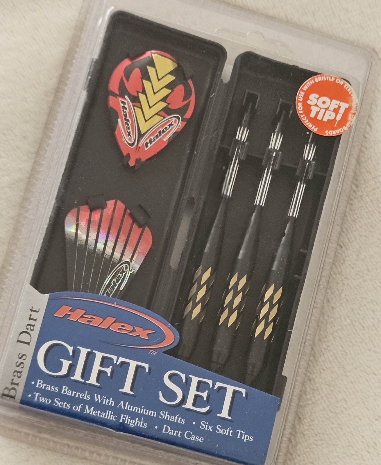 Halex Soft Tip Brass Darts, Gift Set of 3 w 6 Metallic Flights, 6 Tips & Case