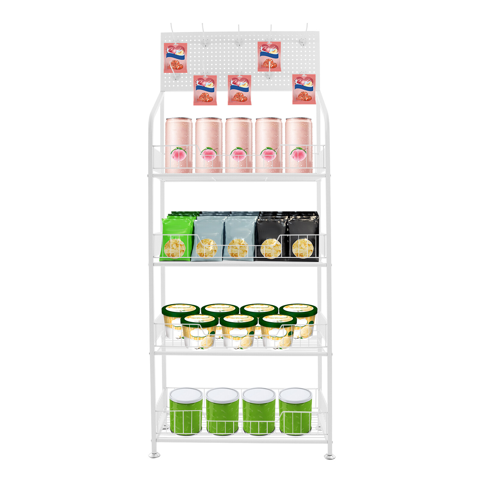 4 Tier Retail Display Rack Snack Display Organizer Snack Rack Stand?with Hooks