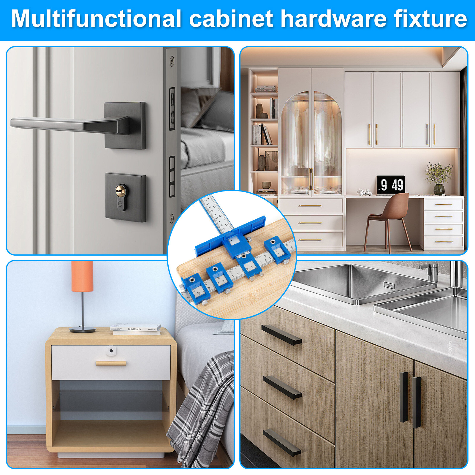 Cabinet Hardware Jig Adjustable Punch Locator Handle Template Tools Drill Guide