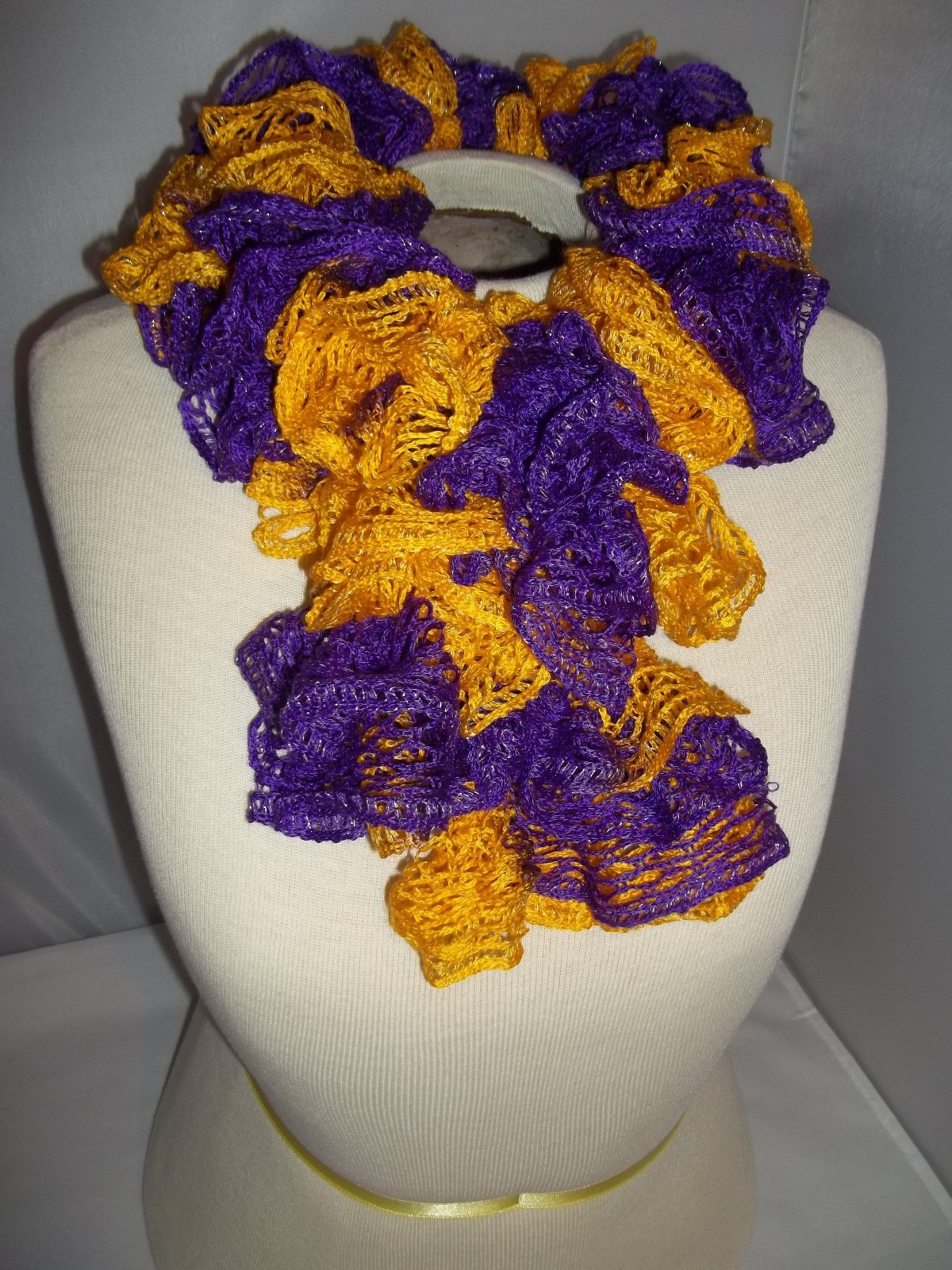 Handmade Boutique Shades of Lavender Filigree Ruffle Scarf - New 56" Long