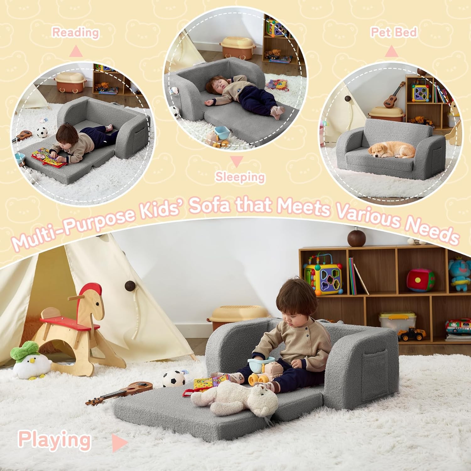 Toddler Couch 2-in-1 Toddler Chairs Comfy 1-3 Years Old Toddler Chair Girls