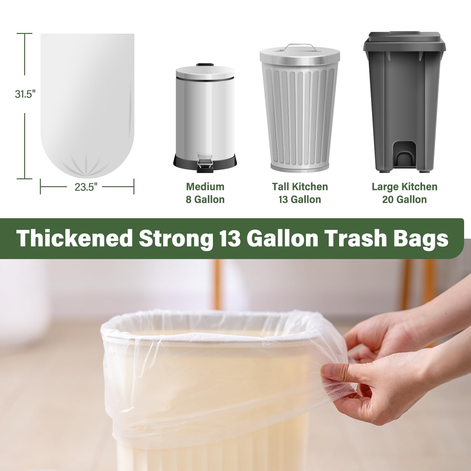 Jaoul 13 Gal Tall Kitchen Trash Bags Extra Strong 0.97 Mil Thick 260 Count