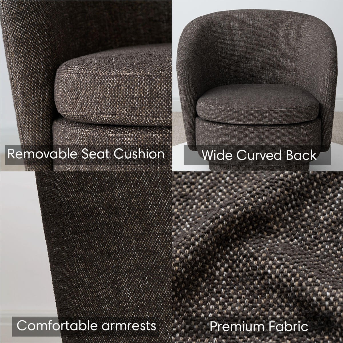 2x Modern Linen 360 Swivel Barrel Accent Chair W/ Backrest Upholstered Armchairs