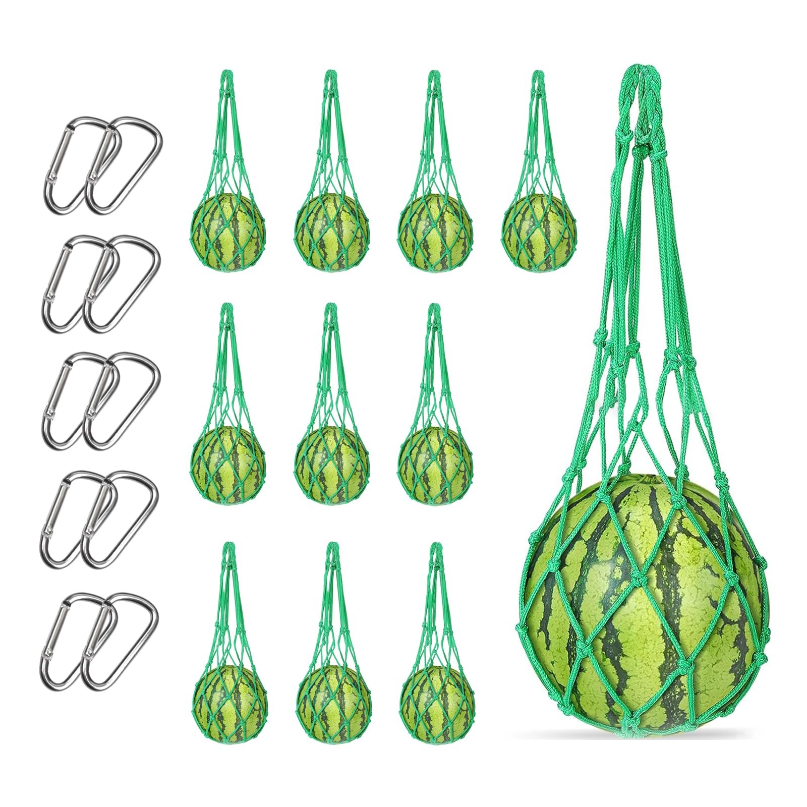 10 Pcs Melon Hammocks Cradles with D Hanging Hooks, for Trellis Heavy Green