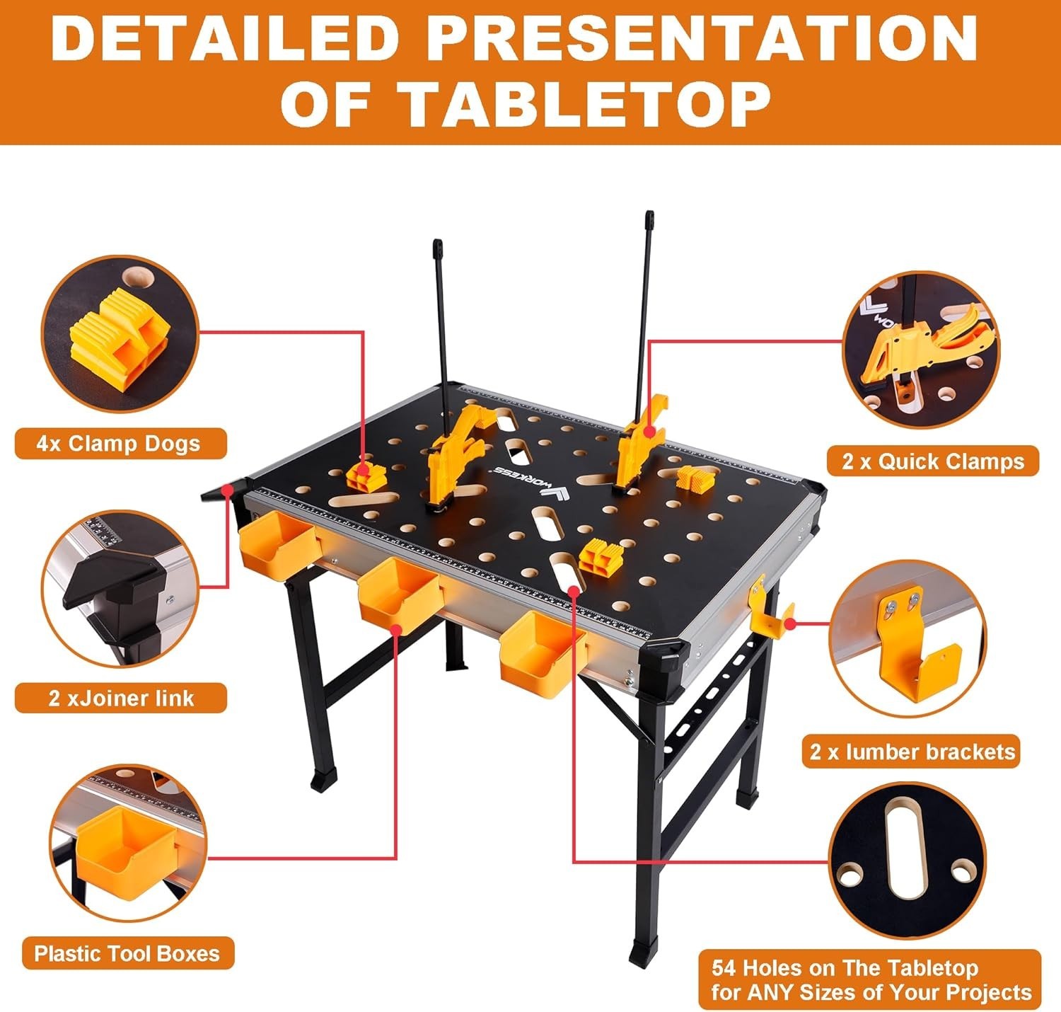 Compact Folding Work Table with 1000 lbs Capacity & 3 Tool Boxes for Garage Use