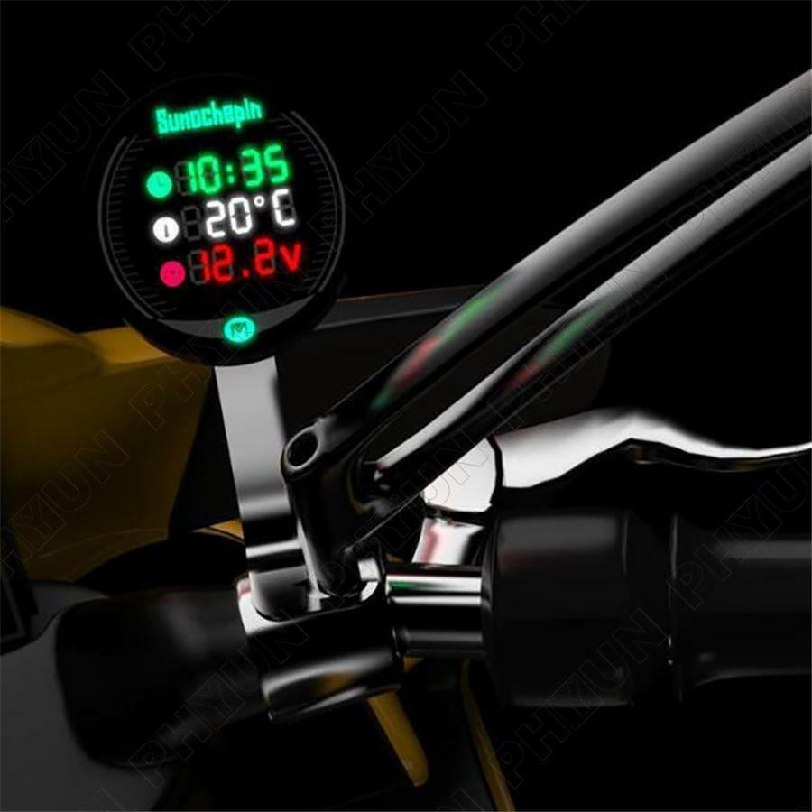 5 IN 1 Digital Motorcycle Water Temperature Voltage Meter w/22mm Sensor Adapter