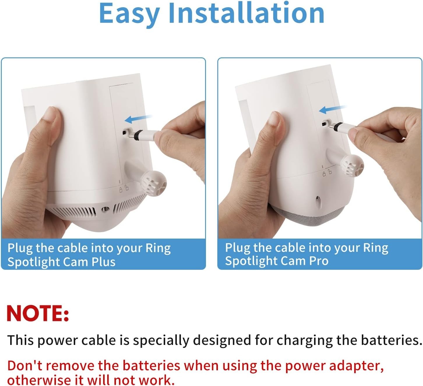 Power Adapter For Ring Spotlight Cam Plus/Pro Battery 25ft/7.5m Flat Waterproof