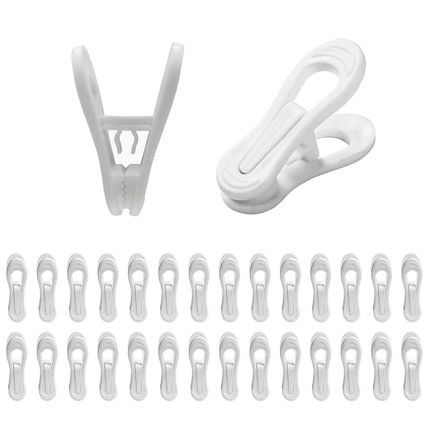 30 PCS Hanger Clips MultiPurpose White Finger Plastic Pants Hangers Clips
