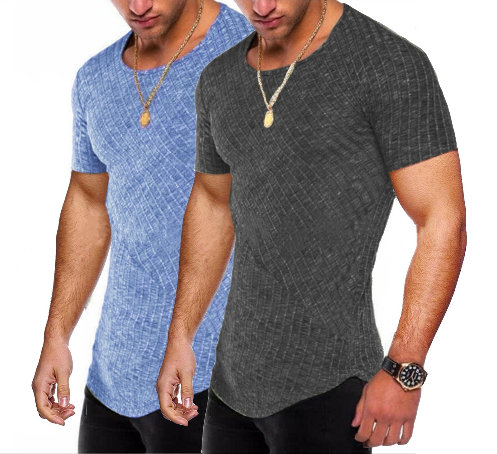 Men Casual Round Neck Top Training Muscle Fitness Active T-Shirt Slim Fit Tee