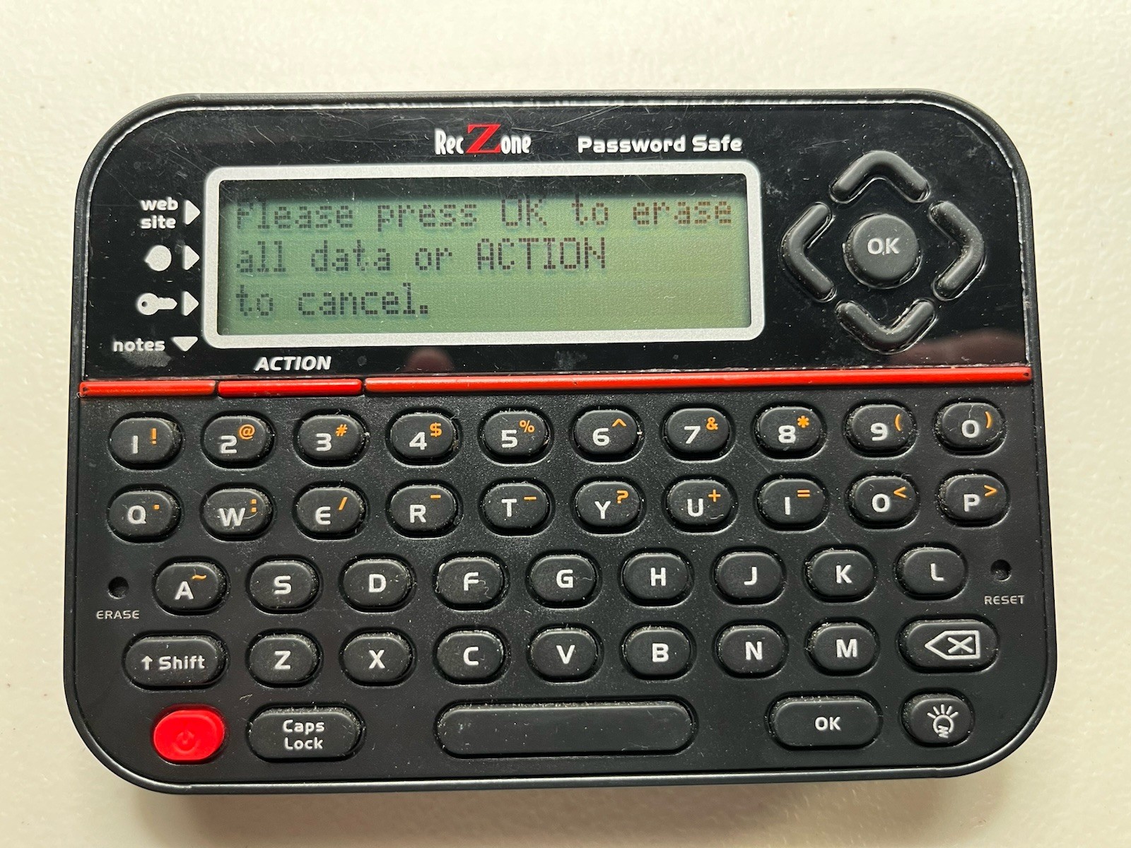 RecZone - Password Safe Model 595 Backlit LCD Built-In Memory Storage Reset