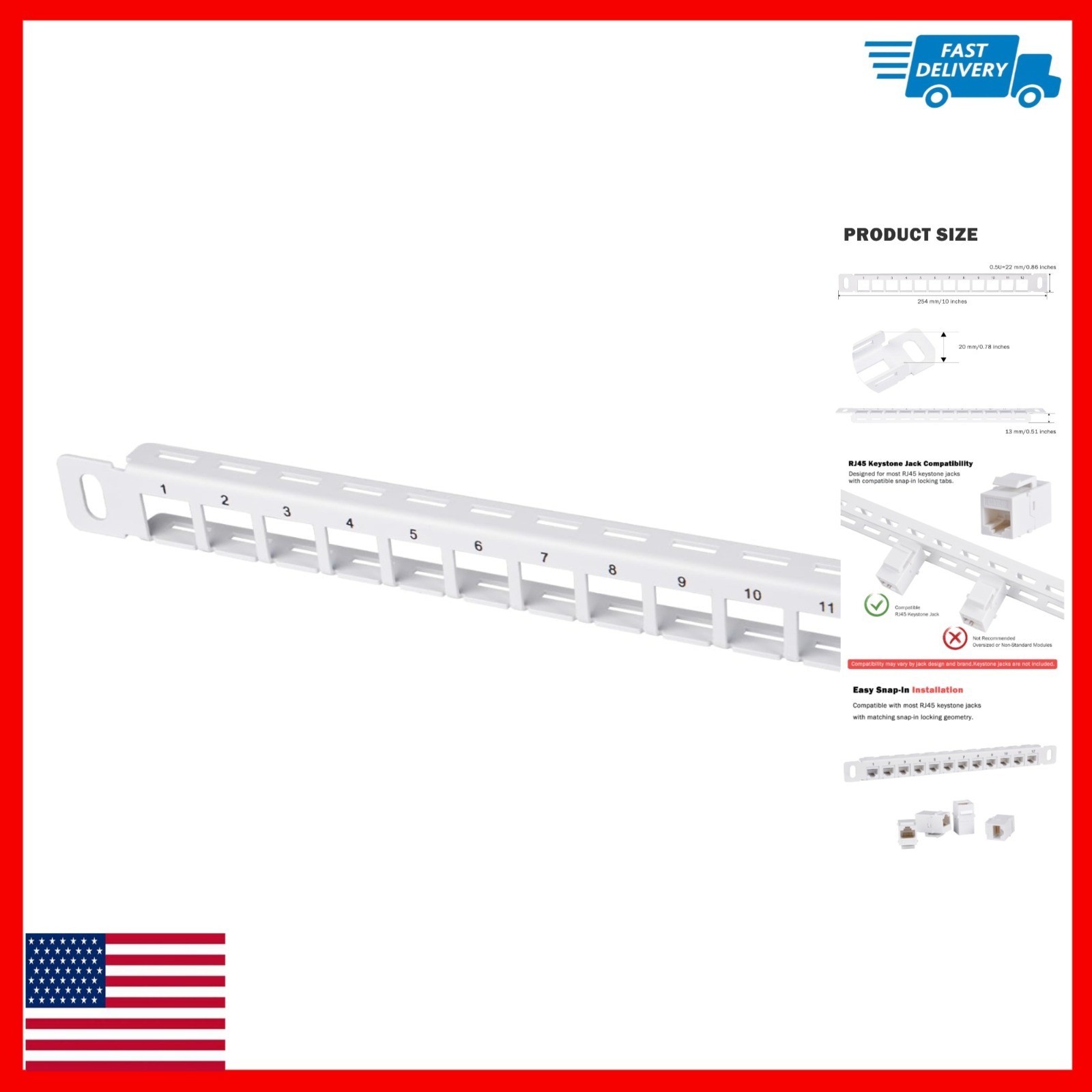 GeeekPi 10" 0.5U 12 Port Blank Keystone Patch Panel for DeskPi RackMate