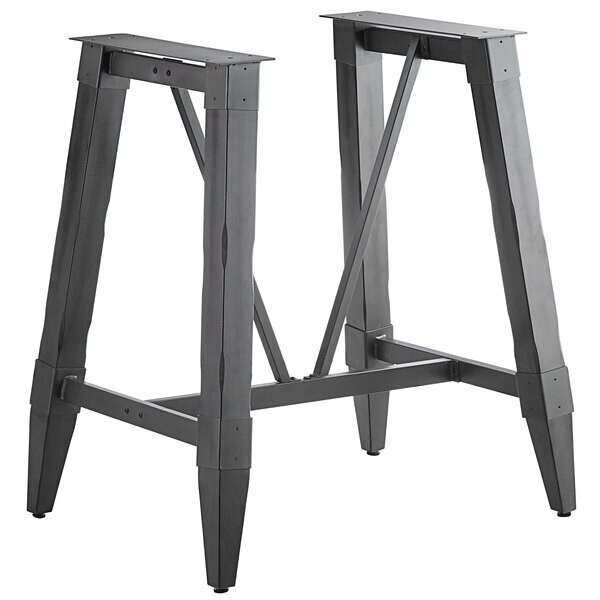 Industrial Style Bar Height Trestle Table Base with Steel Frame & Gray Wood