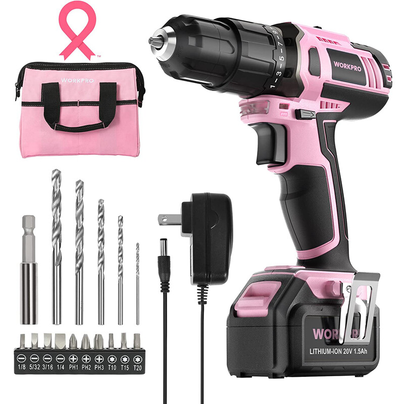 20V Cordless Drill Driver Set 1.5 Ah Battery W/Charger 17PC Accessories Included