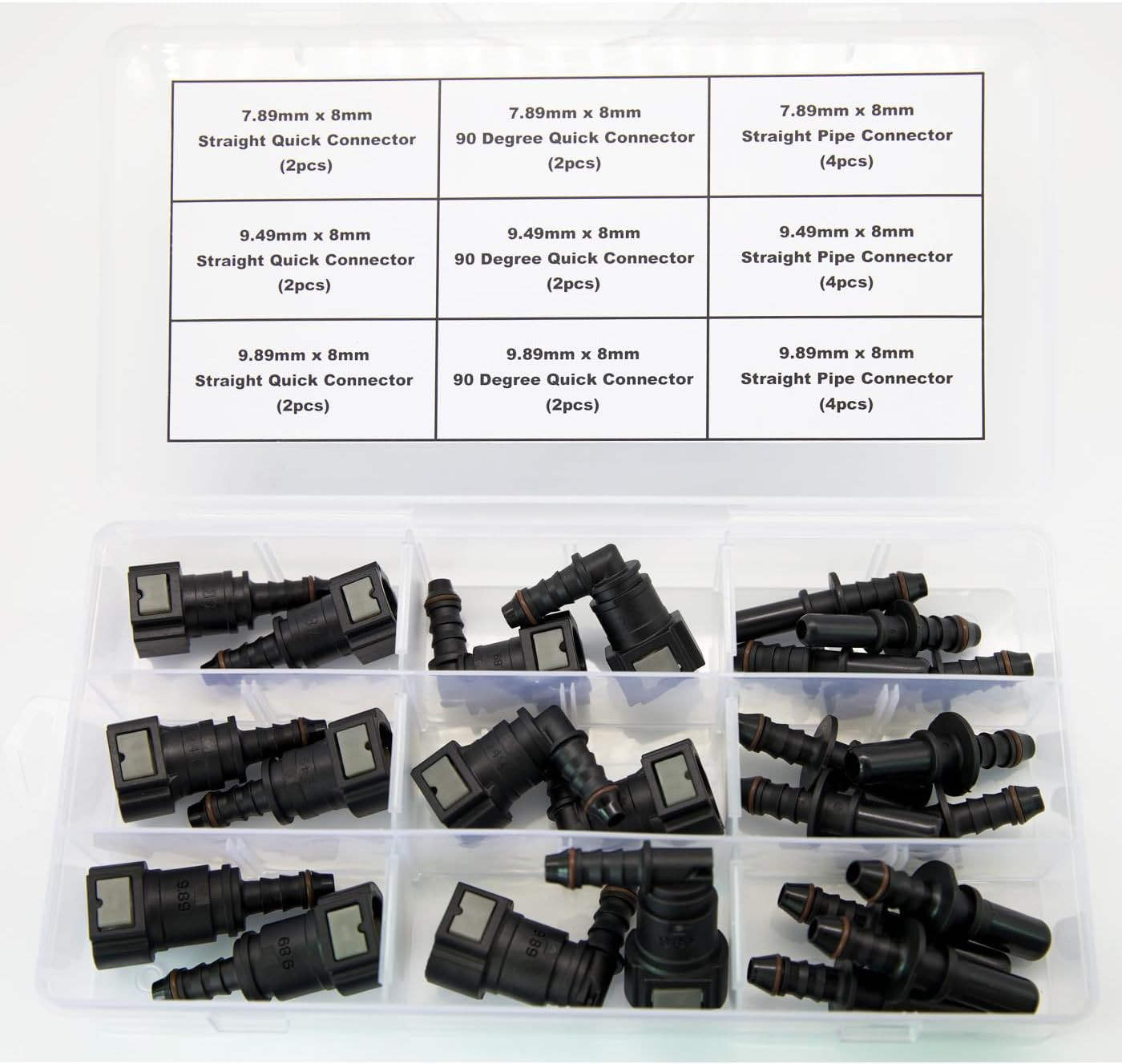 24PCS Assorted Fuel Line Quick Release Connector Kit - SAE 7.89Mm & 9.49Mm & 9.8