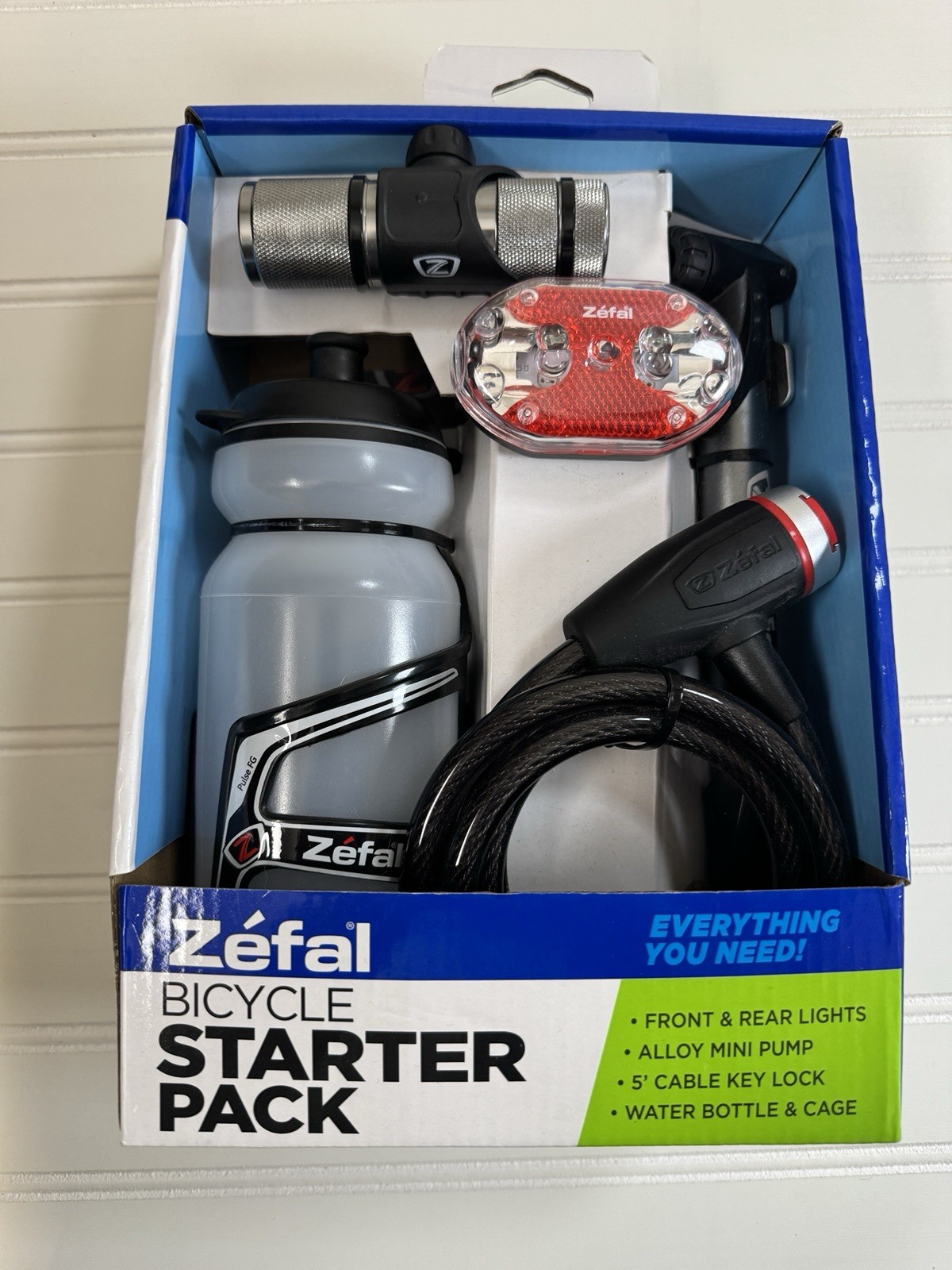Zéfal Bicycle Starter Pack Bike Pump Lock Water Bottle Front And Rear Lights
