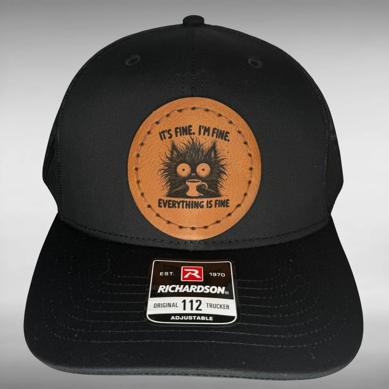Everything Is Fine Chaos Cat Snapback Hat - Hand Sewn Leatherette Patch Cap