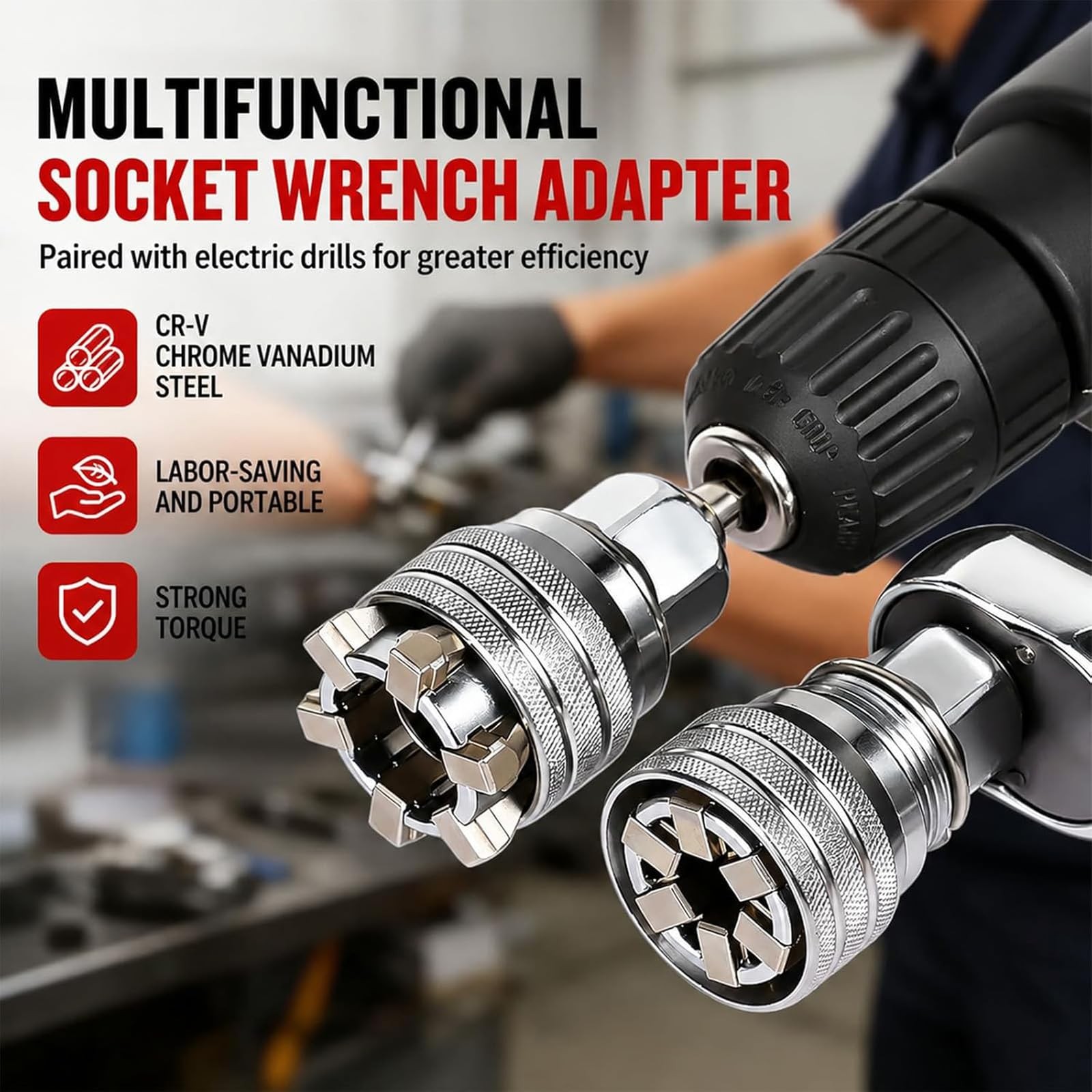 Universal Socket Wrench 10-19mm 3/8" Ratchet/Drill