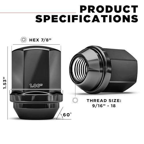 9/16"-18 Lug Nuts for Select Dodge and Ram, Factory Style Solid Piece (Black