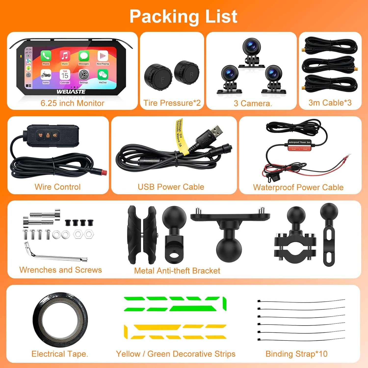 Waterproof Motorcycle GPS Carplay - 6.25 Inch Wireless Touchscreen Android Auto