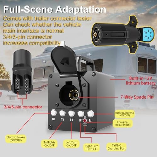 Portable Trailer Light Tester Box, Wireless Remote Control Operation, Black