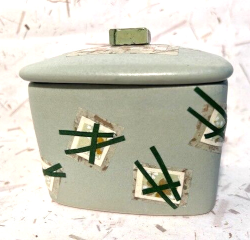 OOAK Handmade Trinket Porcelain Japanese Paper Collage Green Box, Etc,Exc Cond