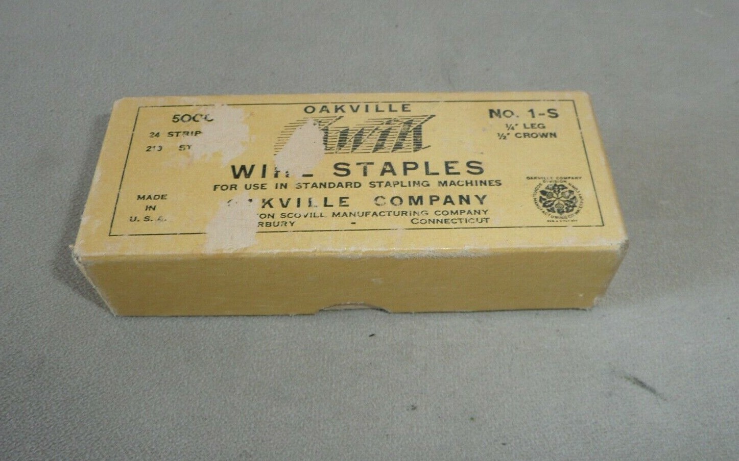 Vintage Oakville Company Kwik Wire Staples Made In USA No. 1 Waterbury CT