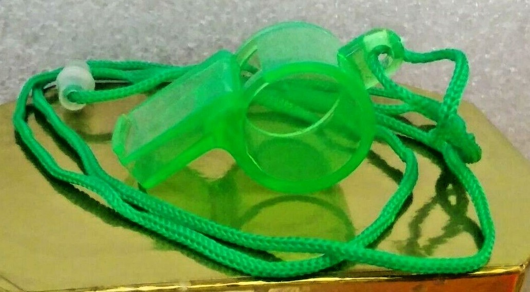 Set of 2 Transparent Whistles Clear Plastic Random Asst. Colors Lanyard/Cord NEW