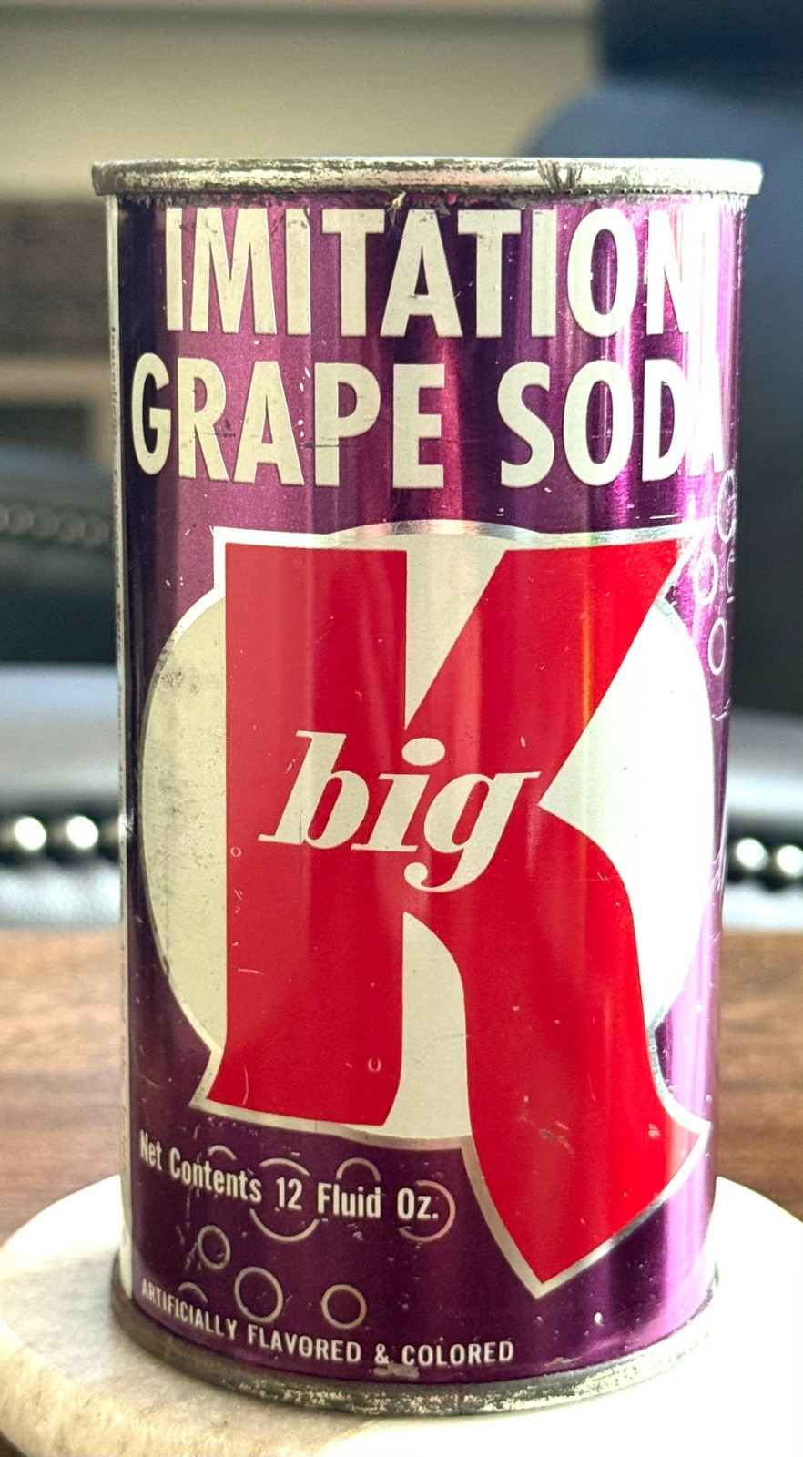 *Graphic* Big K Imitation Grape Soda Flat Top Soda Can--Pre-Zip Code (1959)