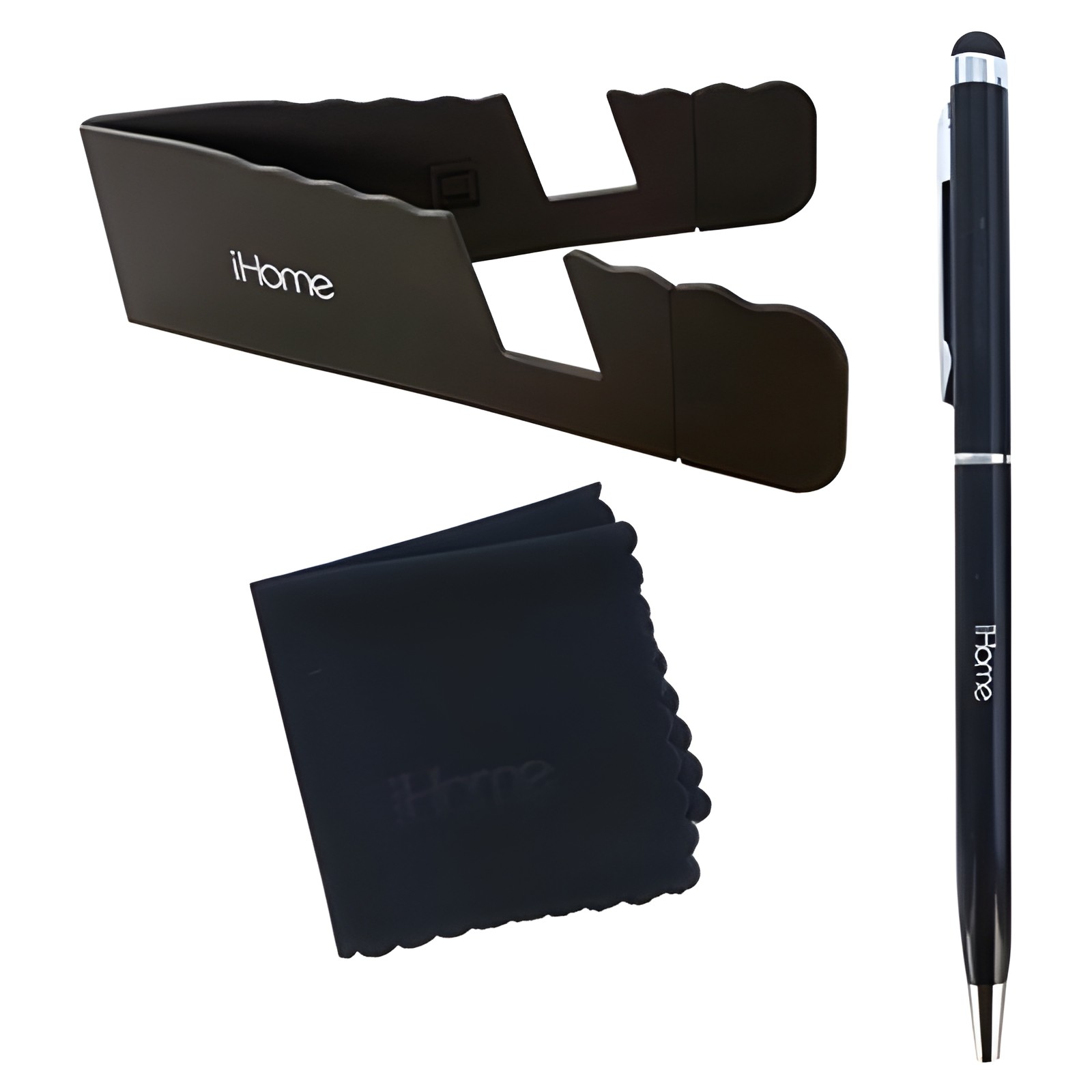 iHome 3-in-1 Stylus Pen Stand Microfiber Cloth Bundle Tablet Smartphone Black Ne