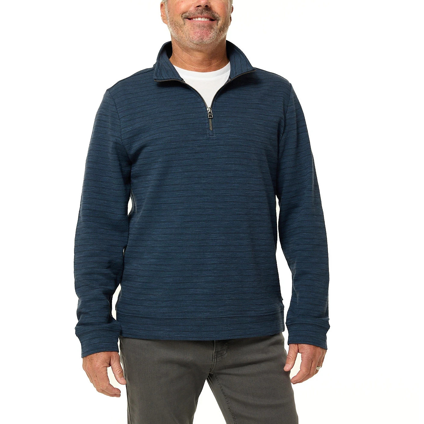 Dockers Men's Quarter Zip Regular Fit Textured Fabric Pullover, Blue, Size M