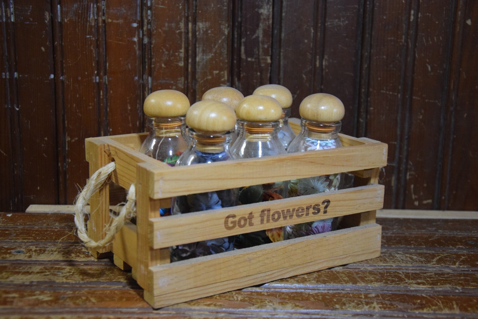 GOT FLOWERS GLUE ON ARTIFICIAL FLOWER PETAL SCRAPBOOKING SUPPLY 6PC JAR SET RACK