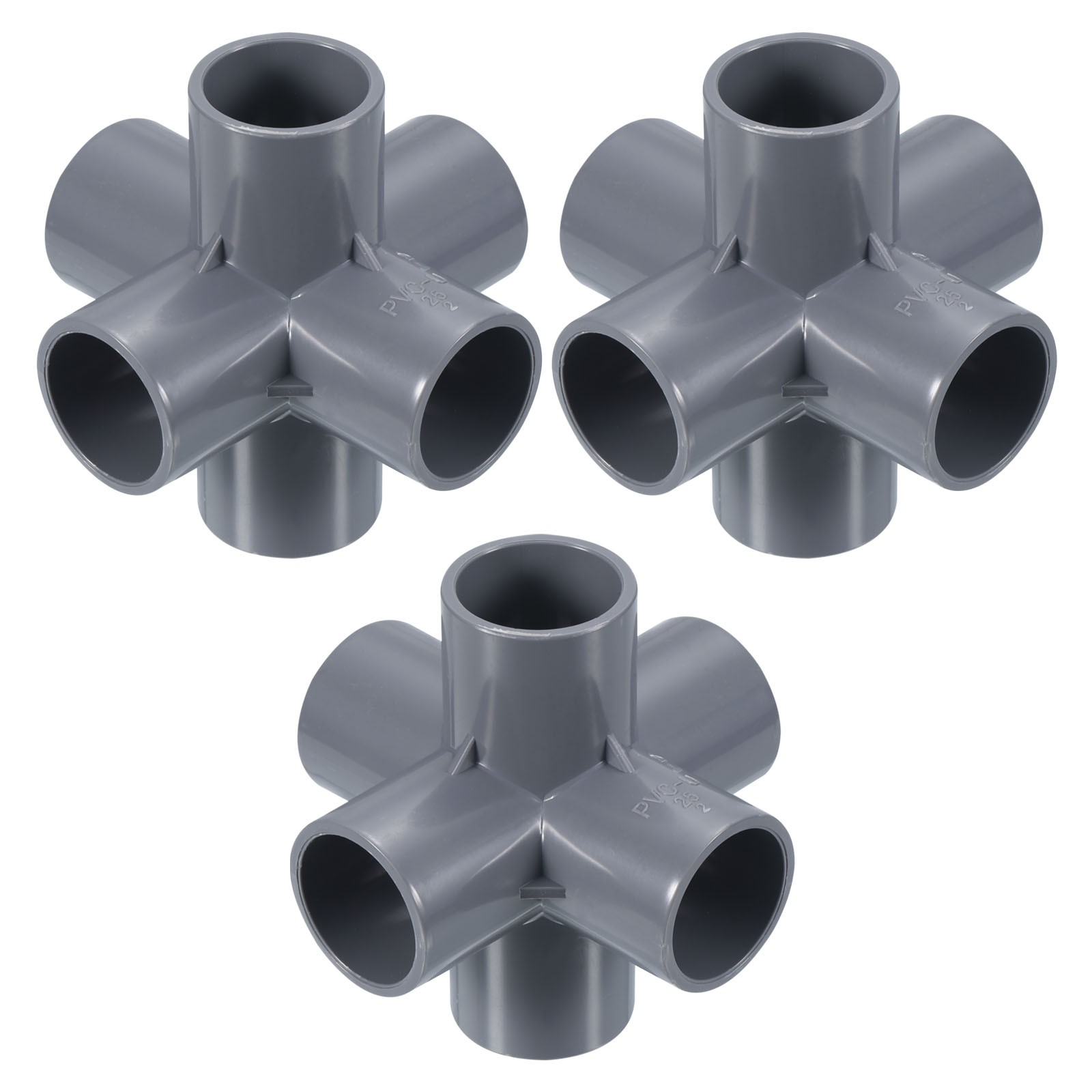 1" ID 6 Way Elbow Pipe Fittings UPVC, 3 Pack Joint Coupling Pipe Adapter, Gray