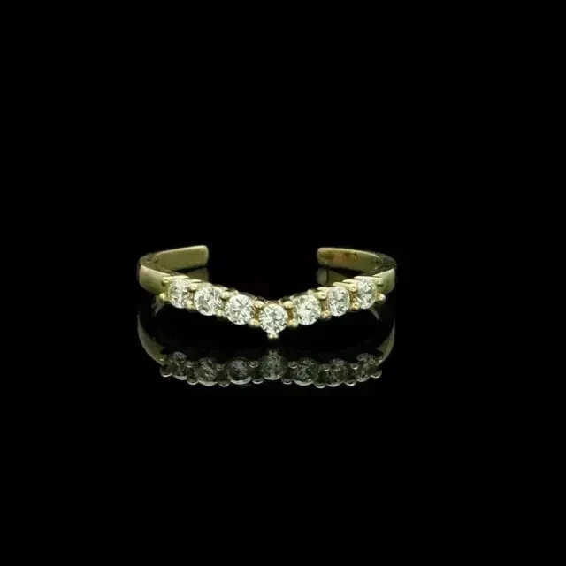 Women Adjustable Toe Ring 14K Yellow Gold Plated 1Ct Round Cut Real Moissanite