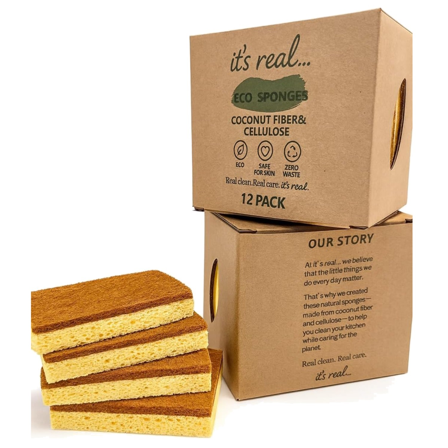 Eco Sponges Coconut & Cellulose Biodegradable Kitchen Scrubbers 12 Pack