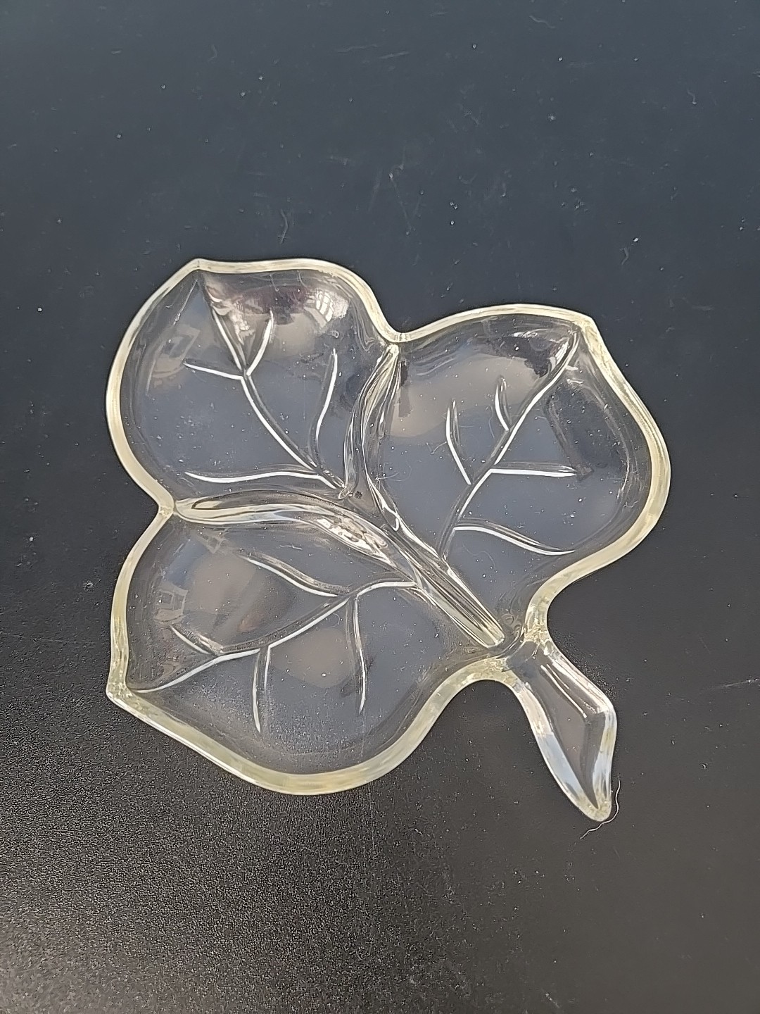 Hazel Atlas Clear Glass Leaf Candy Nut Divided Relish Dish 3 Section
