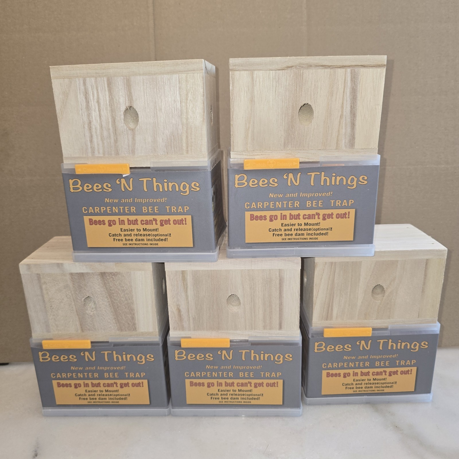 ☆☆ 5 BEES N THINGS Carpenter Bee Trap  Outdoor Wood Pest Control Catcher NEW ☆☆