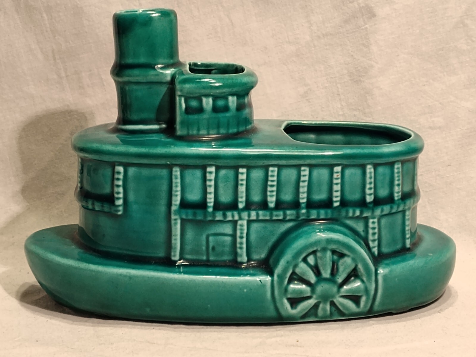 Teal Green Steamboat Planter Ceramic Handmade